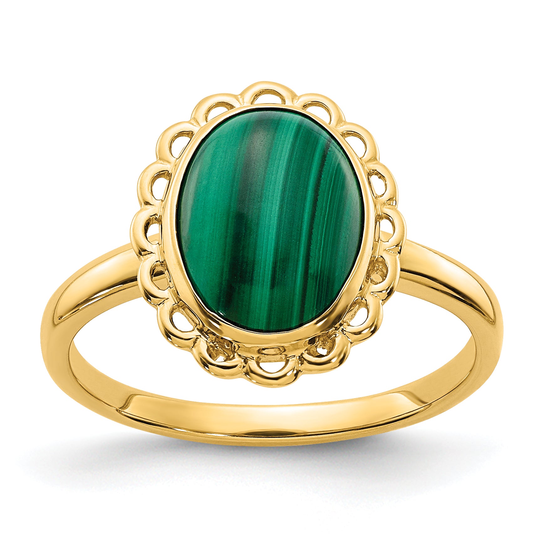 14k 10x8mm Malachite Cabochon Ring Main image