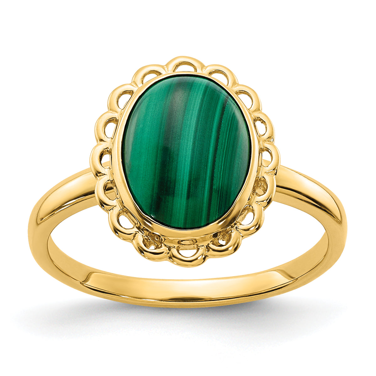 14k 10x8mm Malachite Cabochon Ring