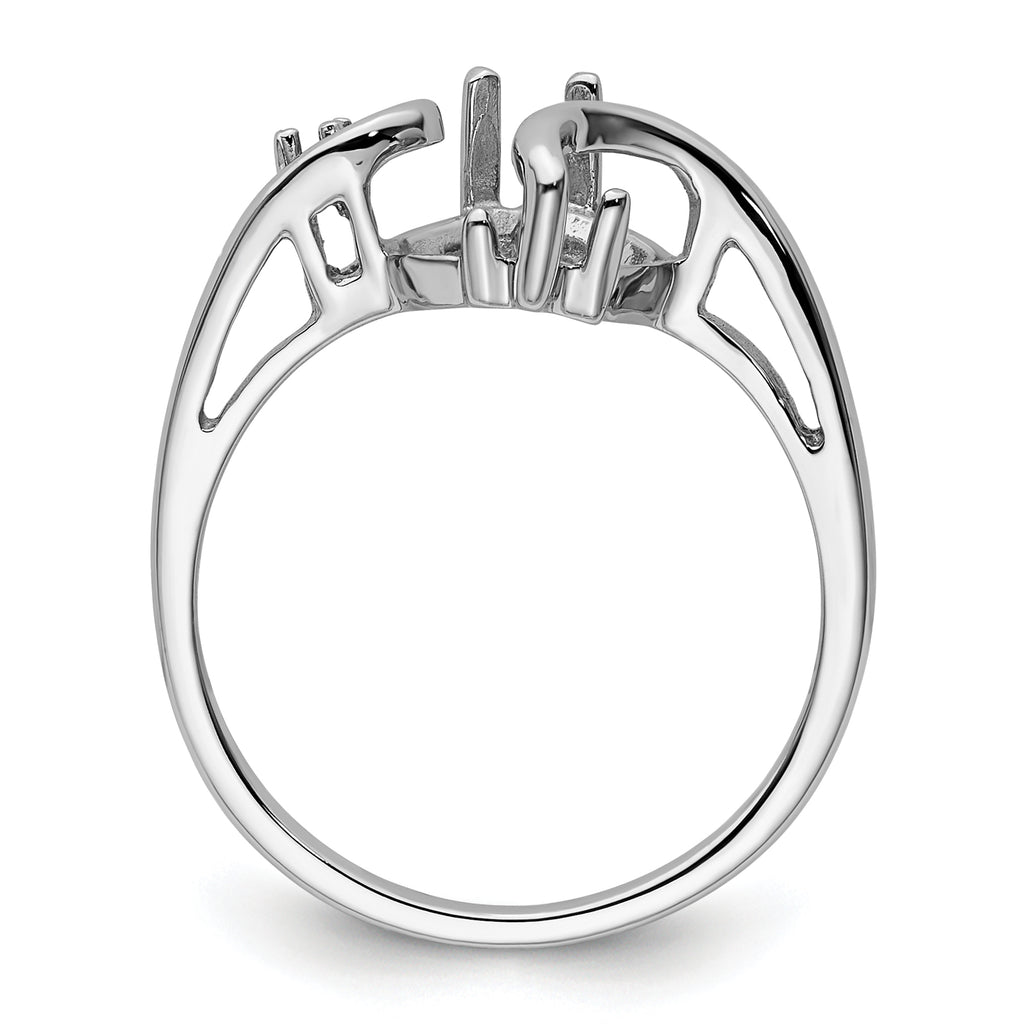 14k White Gold Diamond & 12x6mm Marquise Gemstone Ring Mounting (No Stone Included)