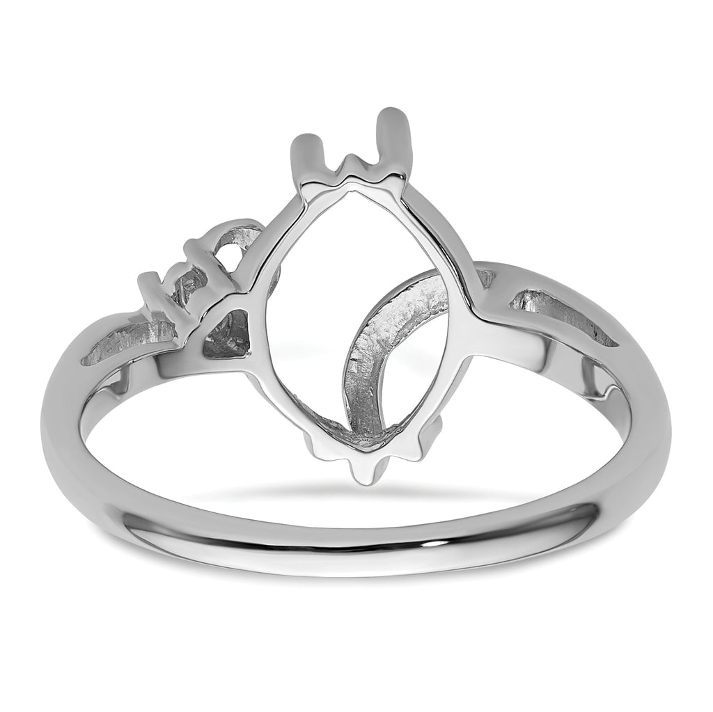14k White Gold Diamond & 12x6mm Marquise Gemstone Ring Mounting (No Stone Included)