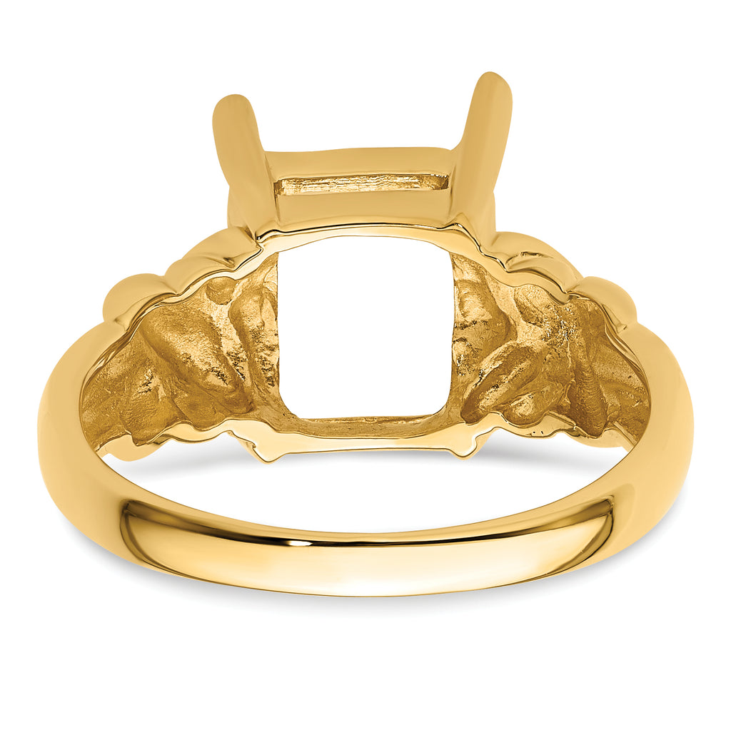 14k 11x9mm Emerald Cut Gemstone Ring Mounting (No Stone Included)