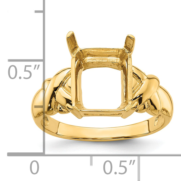 14k 11x9mm Emerald Cut Gemstone Ring Mounting (No Stone Included)