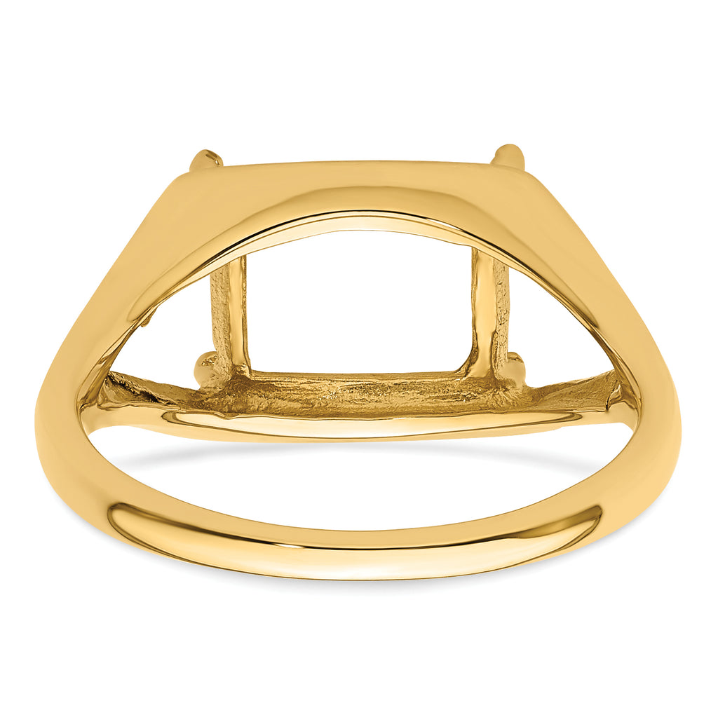 14k 9x7mm Emerald-cut East-West Gemstone Ring Mounting (No Stone Included)