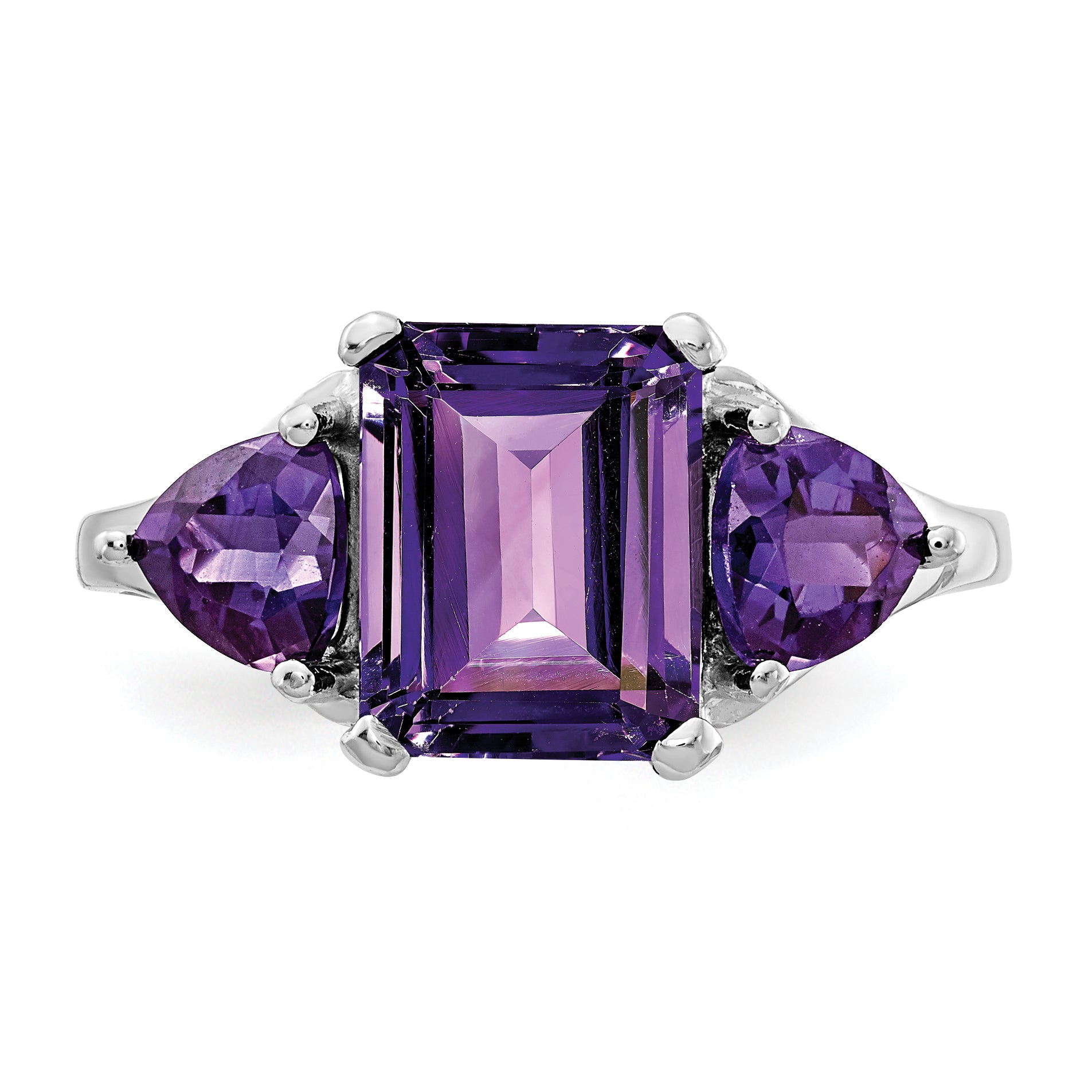 14k White Gold Amethyst 3-Stone Ring