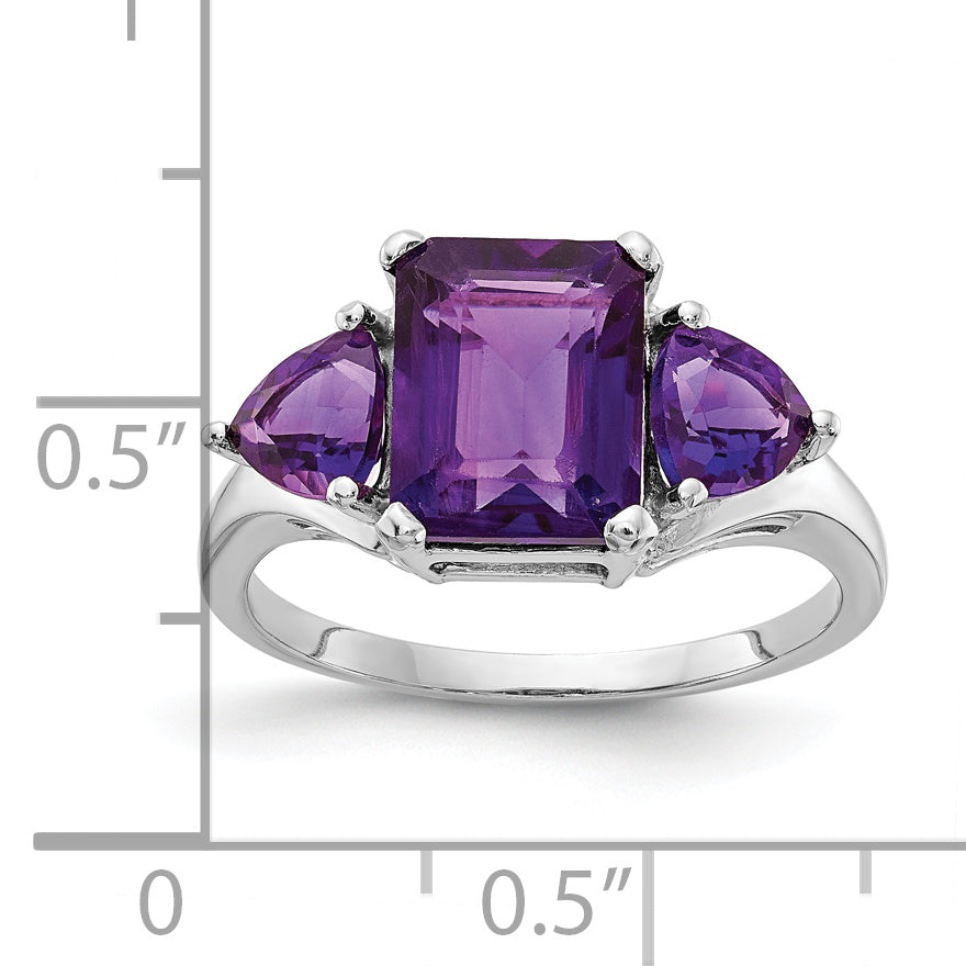 14k White Gold Amethyst 3-Stone Ring