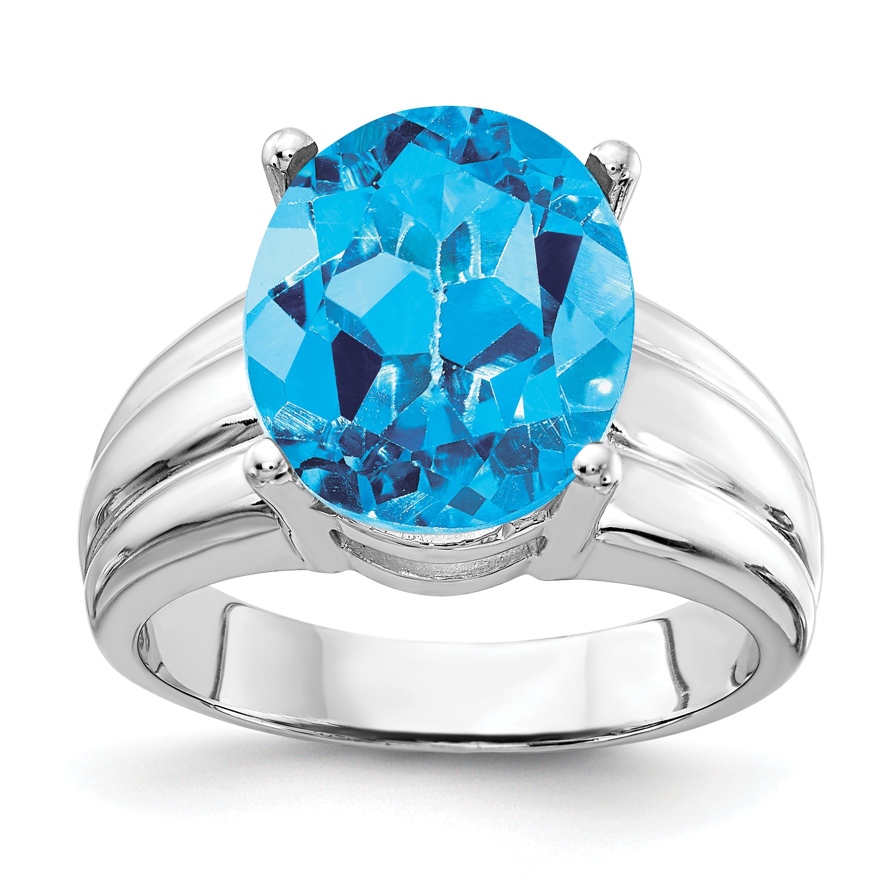 14k White Gold 12x10mm Oval Blue Topaz ring Main image