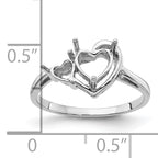 14k White Gold 6mm Heart/4mm Heart Gemstone Ring Mounting (No Stone Included)