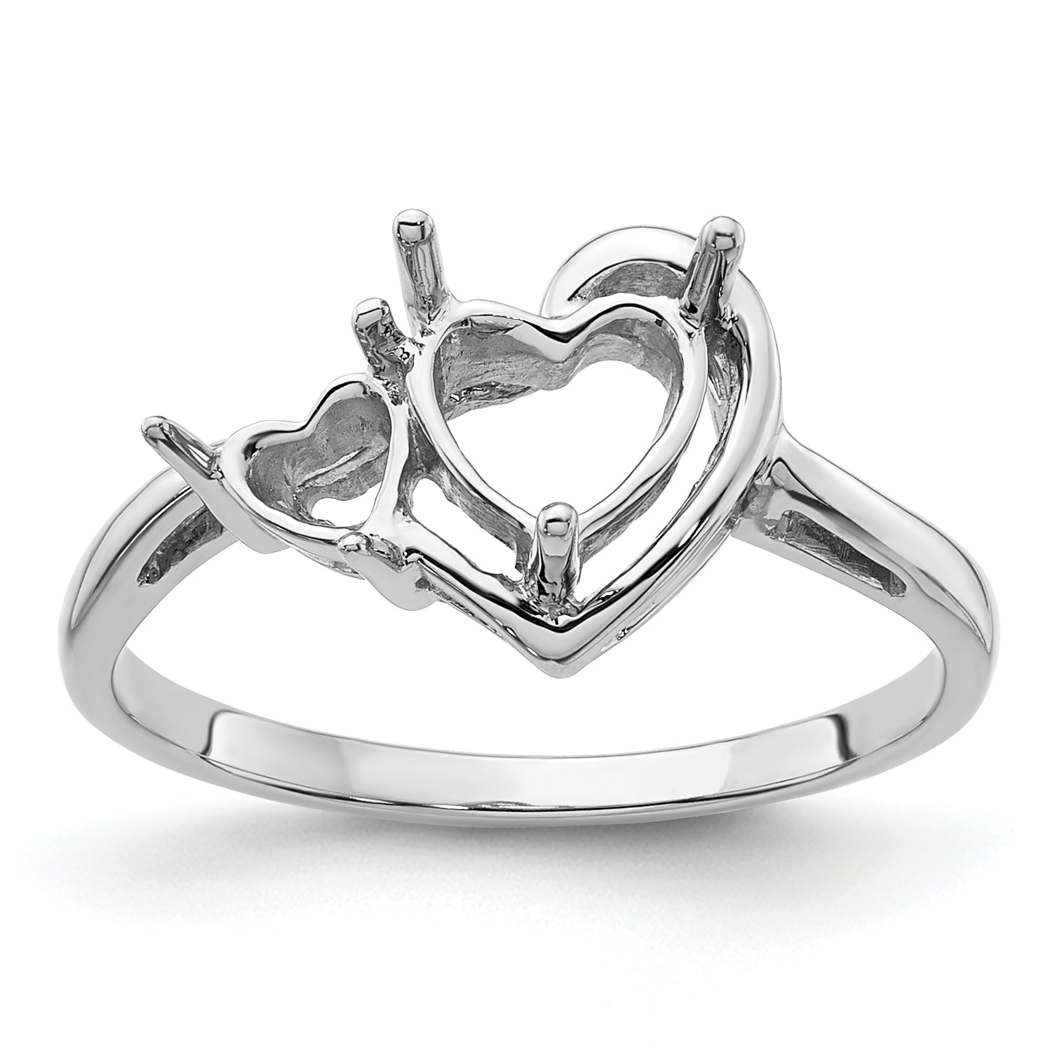 14k White Gold 6mm Heart/4mm Heart Gemstone Ring Mounting Main image
