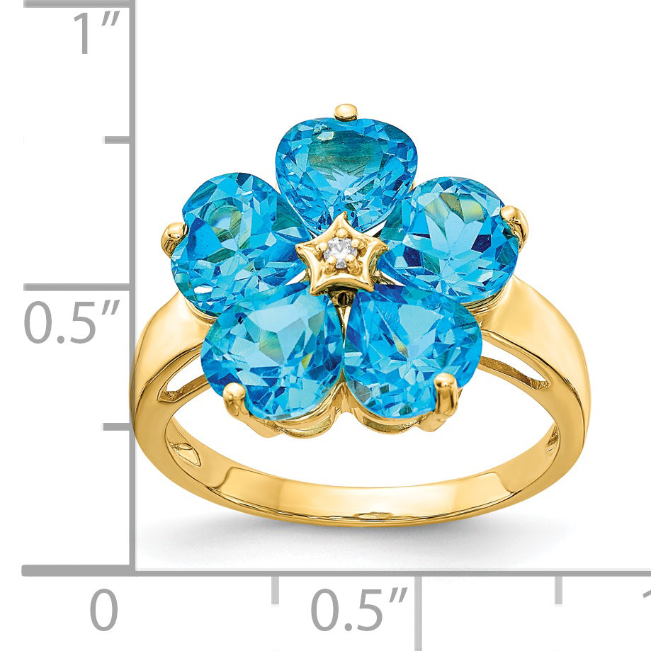 14k 6mm Heart Blue Topaz AA Diamond ring