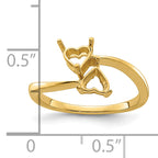14k Two 5mm Heart Gemstone Ring Mounting (No Stone Included)