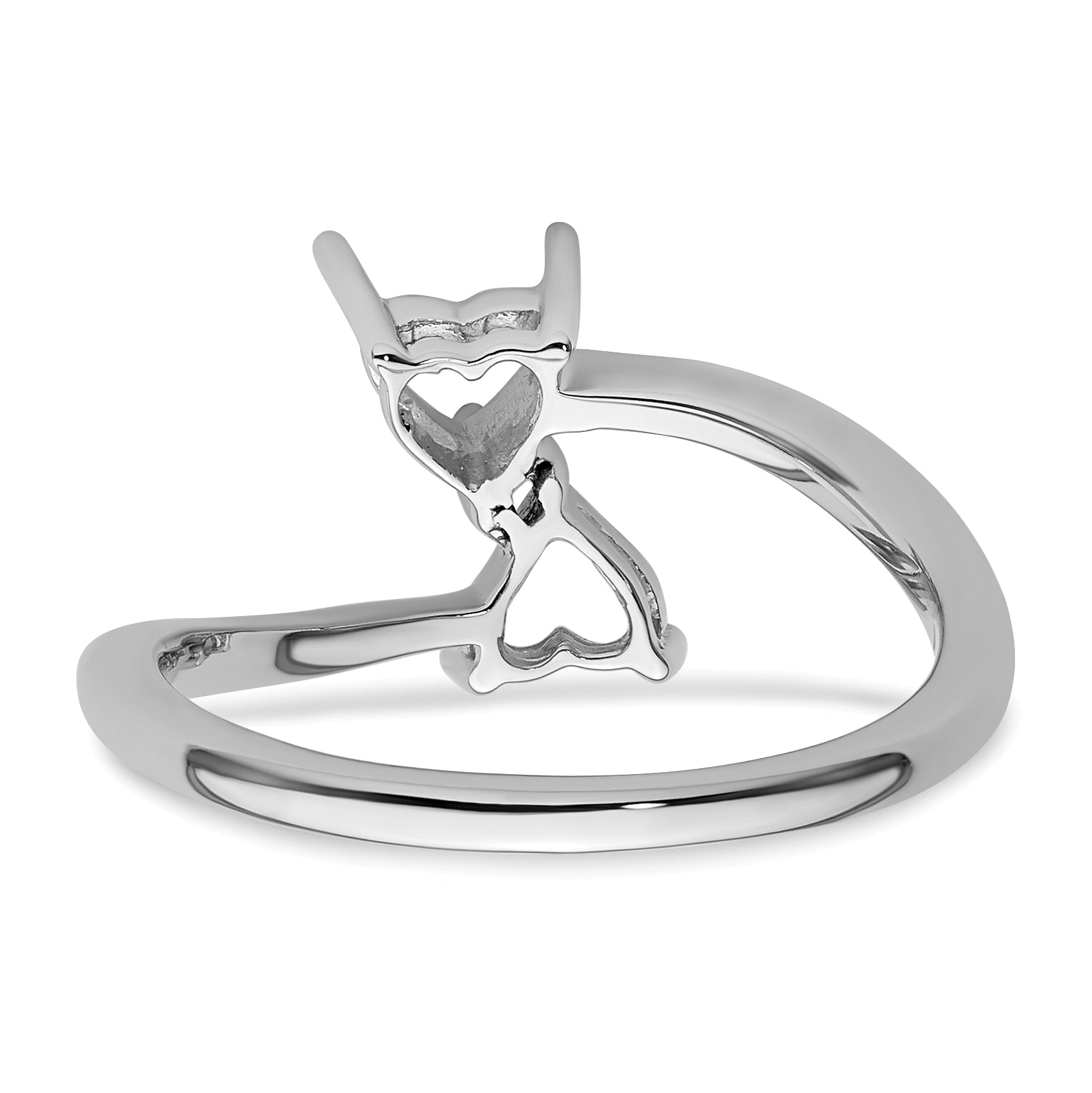 14k White Gold Two 5mm Heart Gemstone Ring Mounting (No Stone Included)
