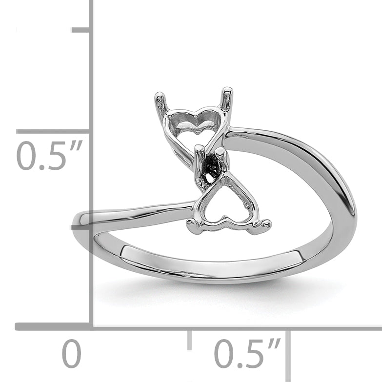 14k White Gold Two 5mm Heart Gemstone Ring Mounting (No Stone Included)
