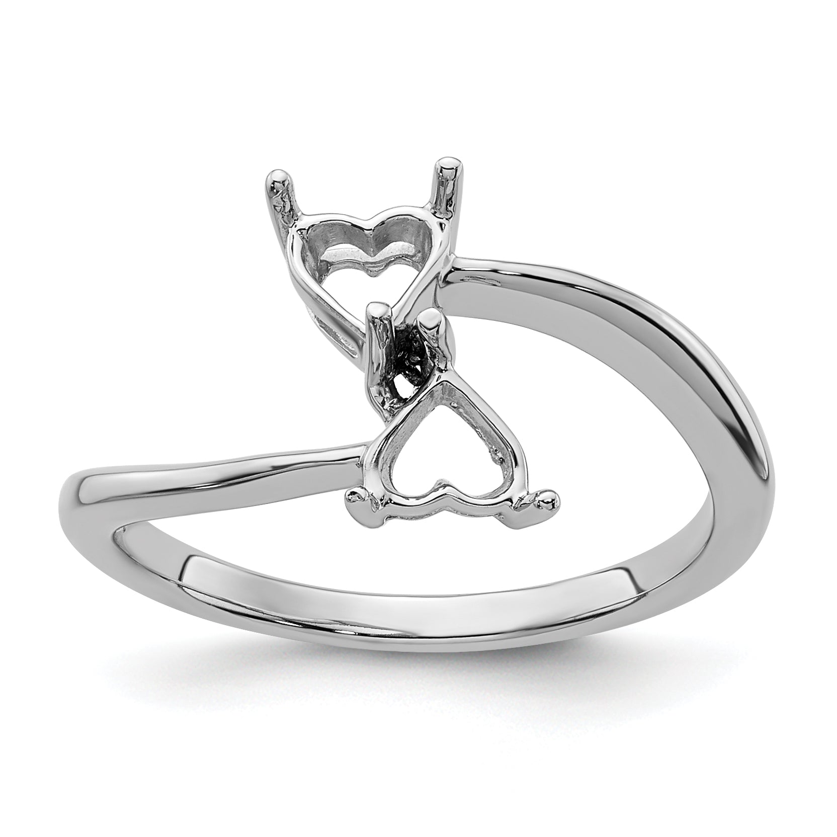 14k White Gold Two 5mm Heart Gemstone Ring Mounting Main image