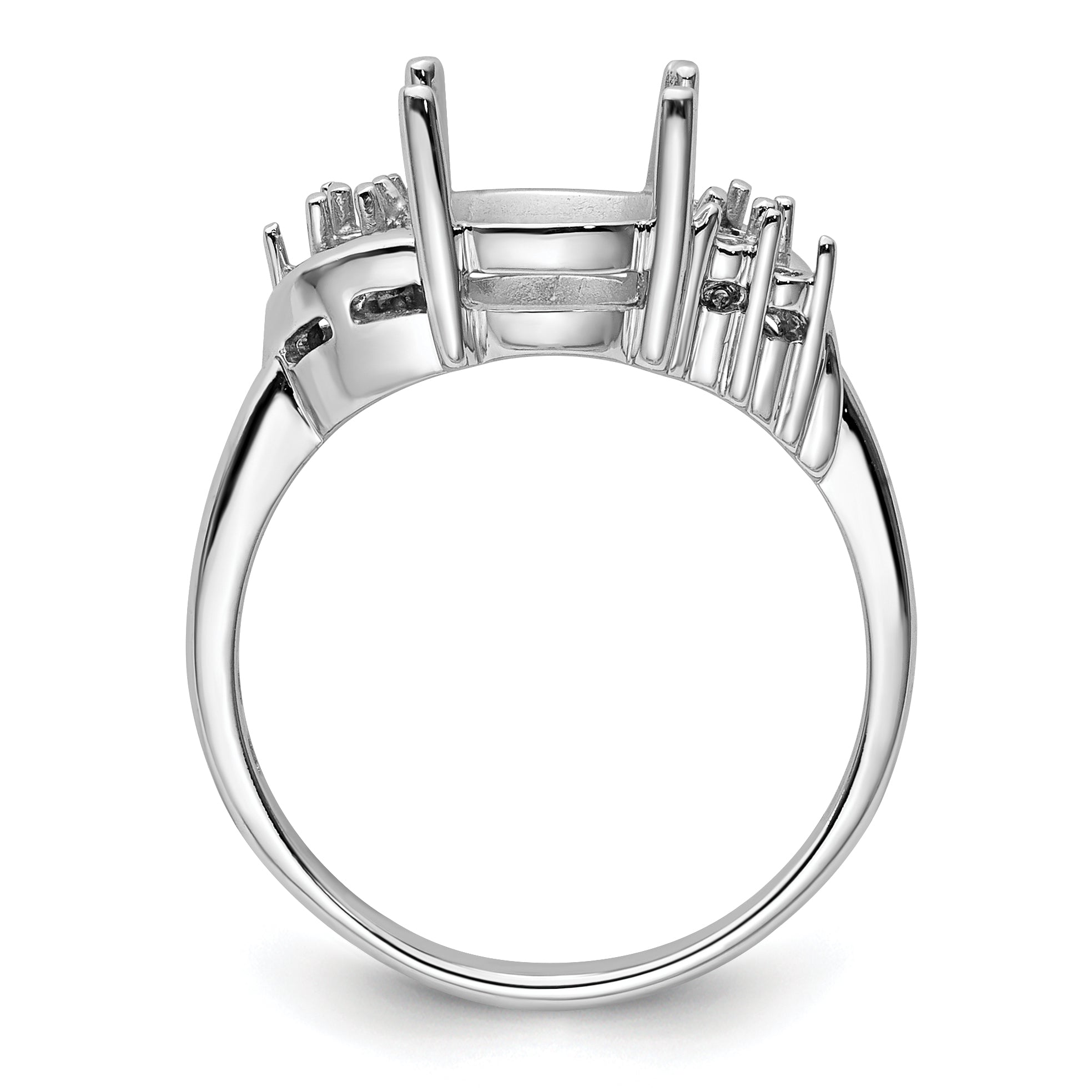14k White Gold Diamond / 10x8mm Oval Gemstone Ring Mounting (No Stone Included)