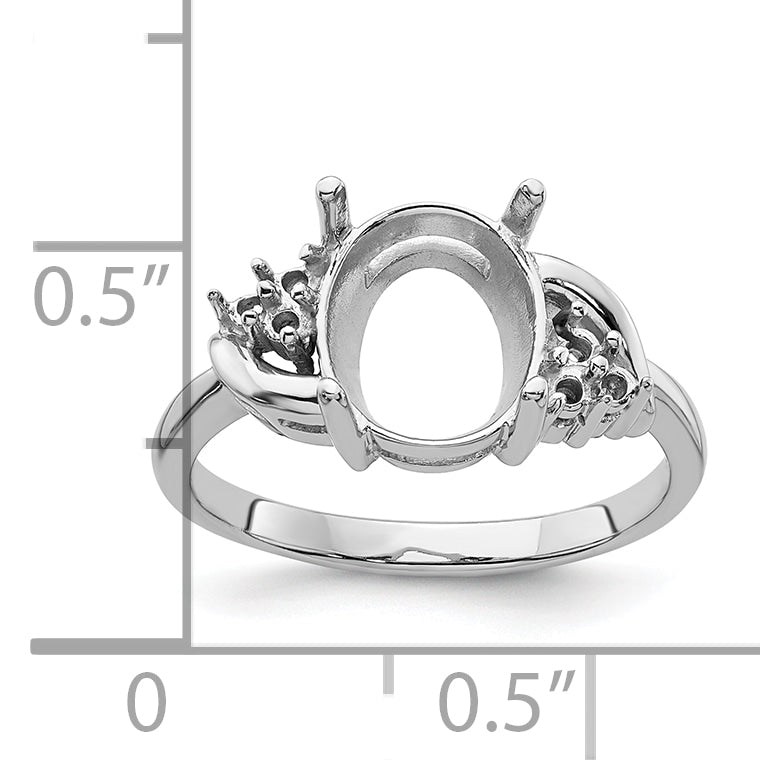 14k White Gold Diamond / 10x8mm Oval Gemstone Ring Mounting (No Stone Included)