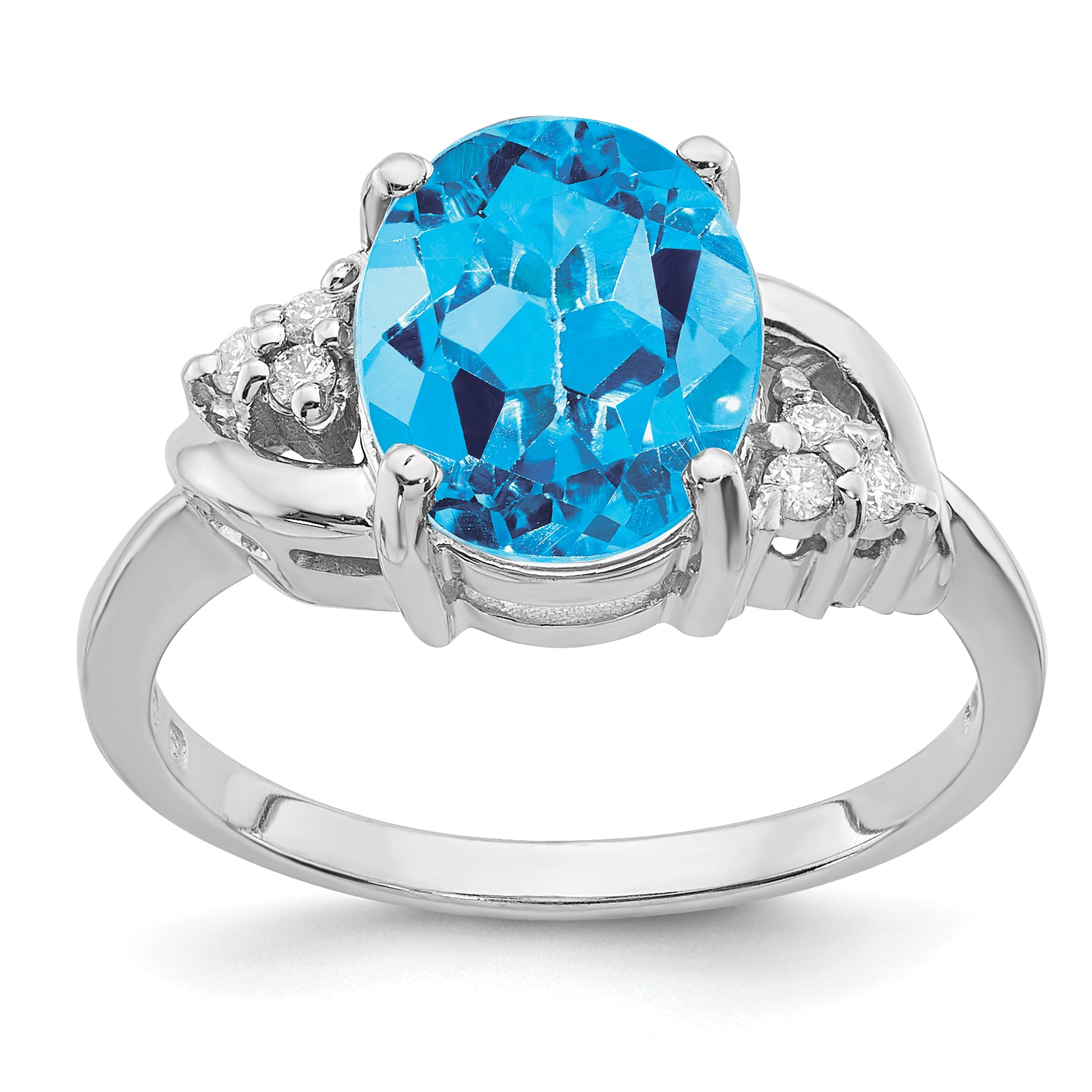 14k White Gold 10x8mm Oval Blue Topaz AA Diamond ring Main image