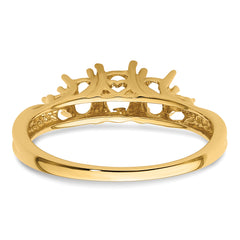 14k Diamond/3-Stone 6x4 and 5x3 Oval Gemstone Ring Mounting (No Stone Included)