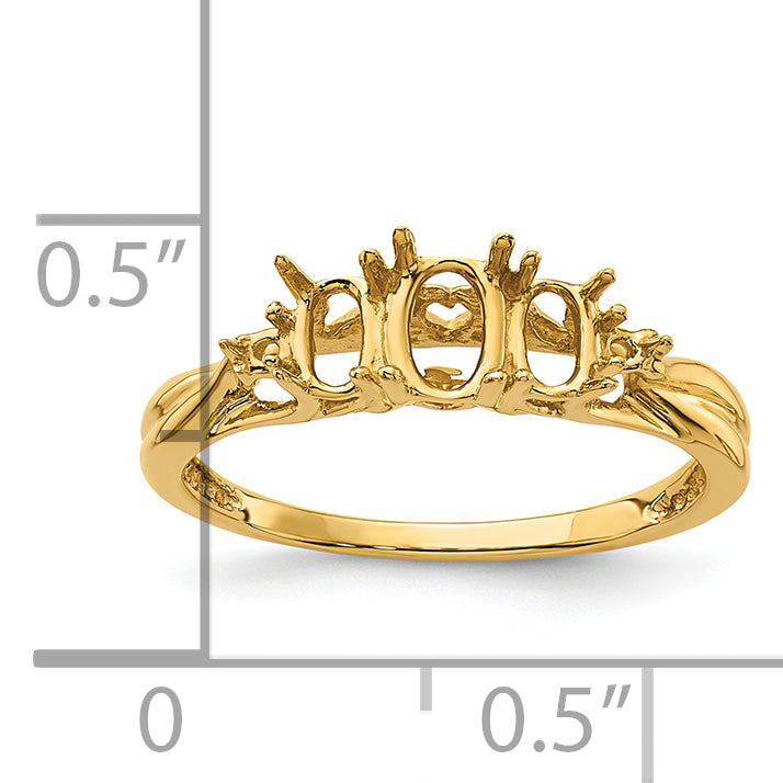 14k Diamond/3-Stone 6x4 and 5x3 Oval Gemstone Ring Mounting (No Stone Included)
