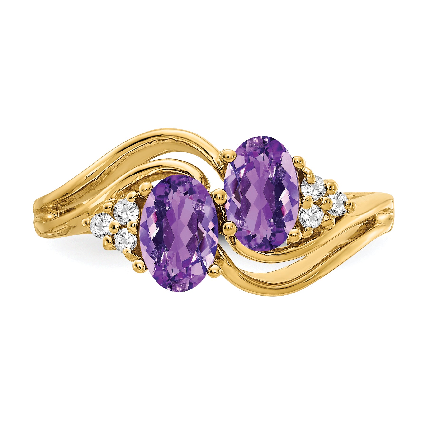 14k 6x4mm Oval Amethyst AA Diamond ring