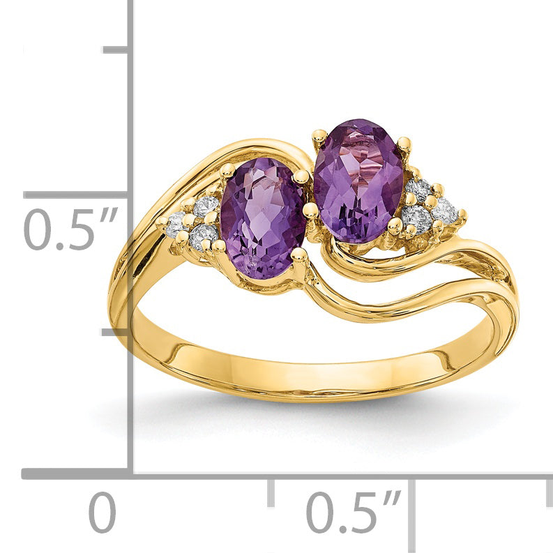 14k 6x4mm Oval Amethyst AA Diamond ring