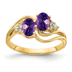 14k 6x4mm Oval Amethyst AA Diamond ring