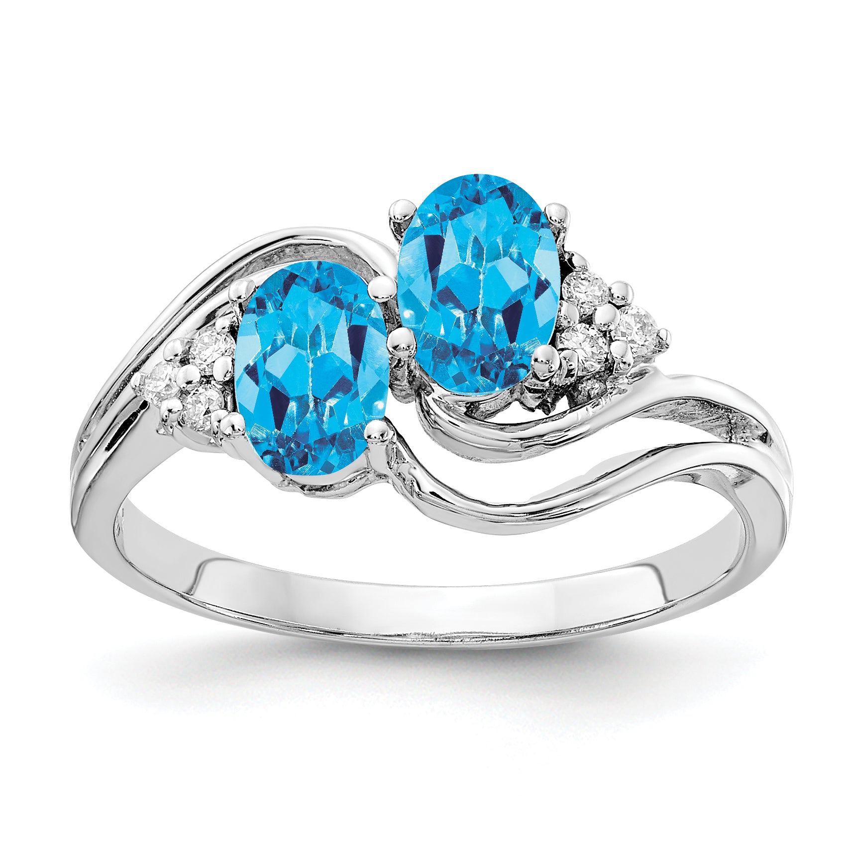 14k White Gold 6x4mm Oval Blue Topaz AA Diamond ring Main image