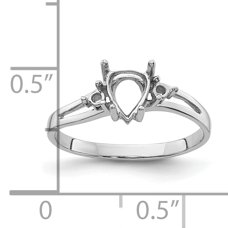 14k White Gold Diamond and 7x5 Pear Gemstone Ring Mounting (No Stone Included)