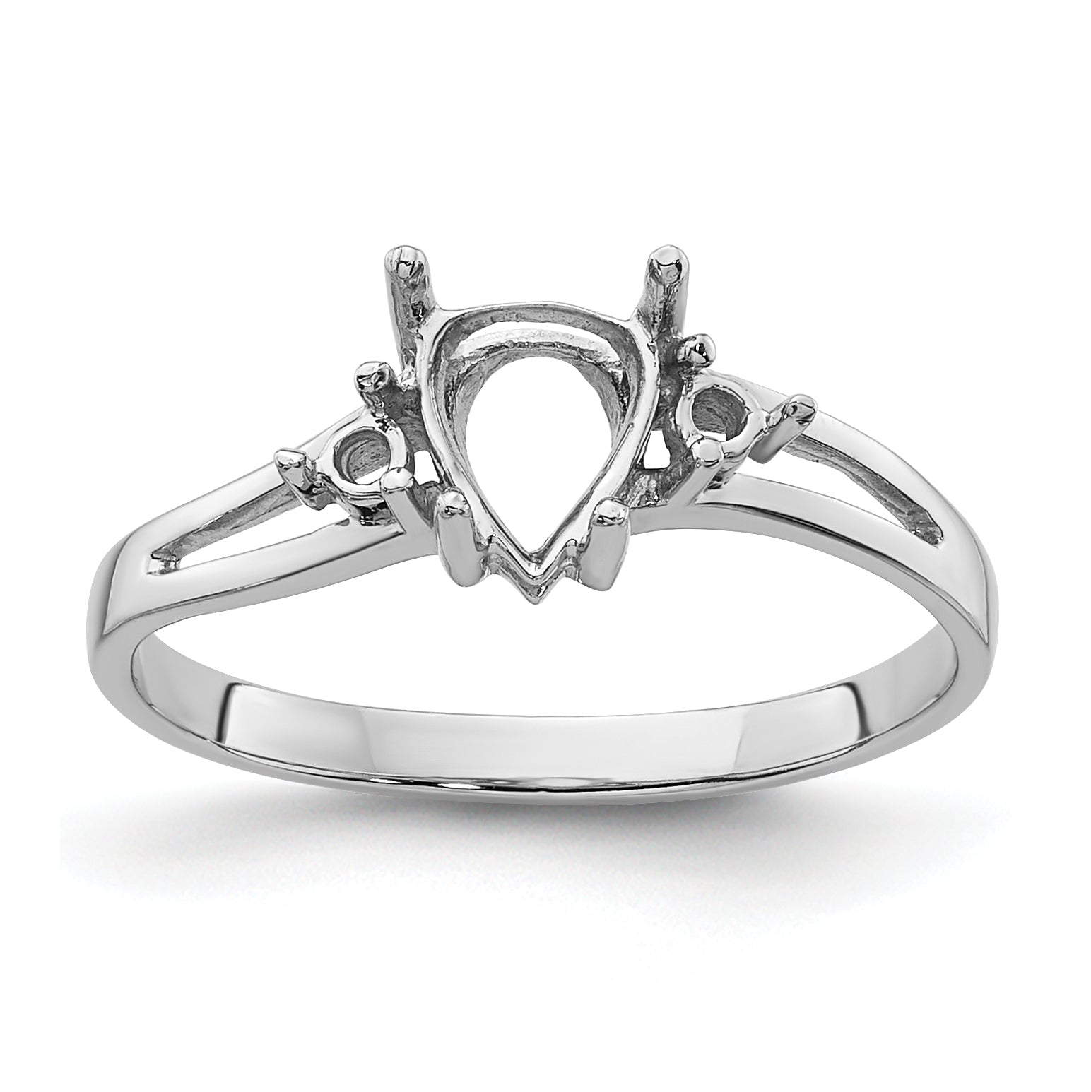14k White Gold Diamond and 7x5 Pear Gemstone Ring Mounting Main image