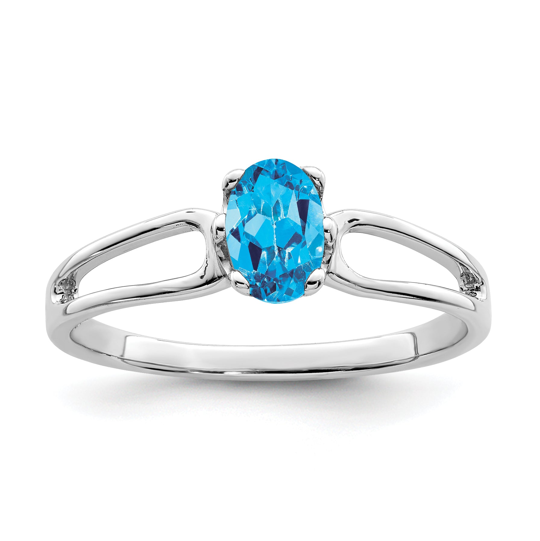14k White Gold 6x4mm Oval Blue Topaz ring Main image