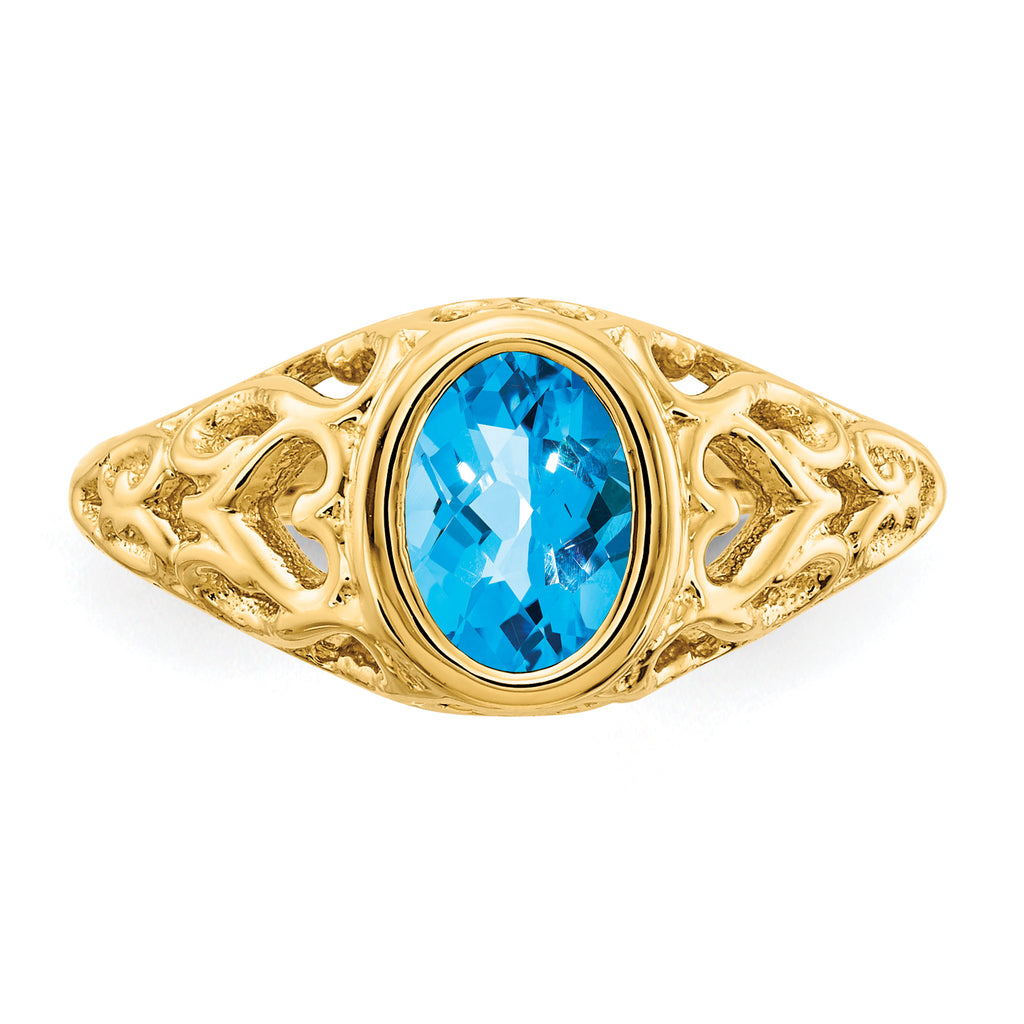 14k 7x5mm Oval Blue Topaz ring