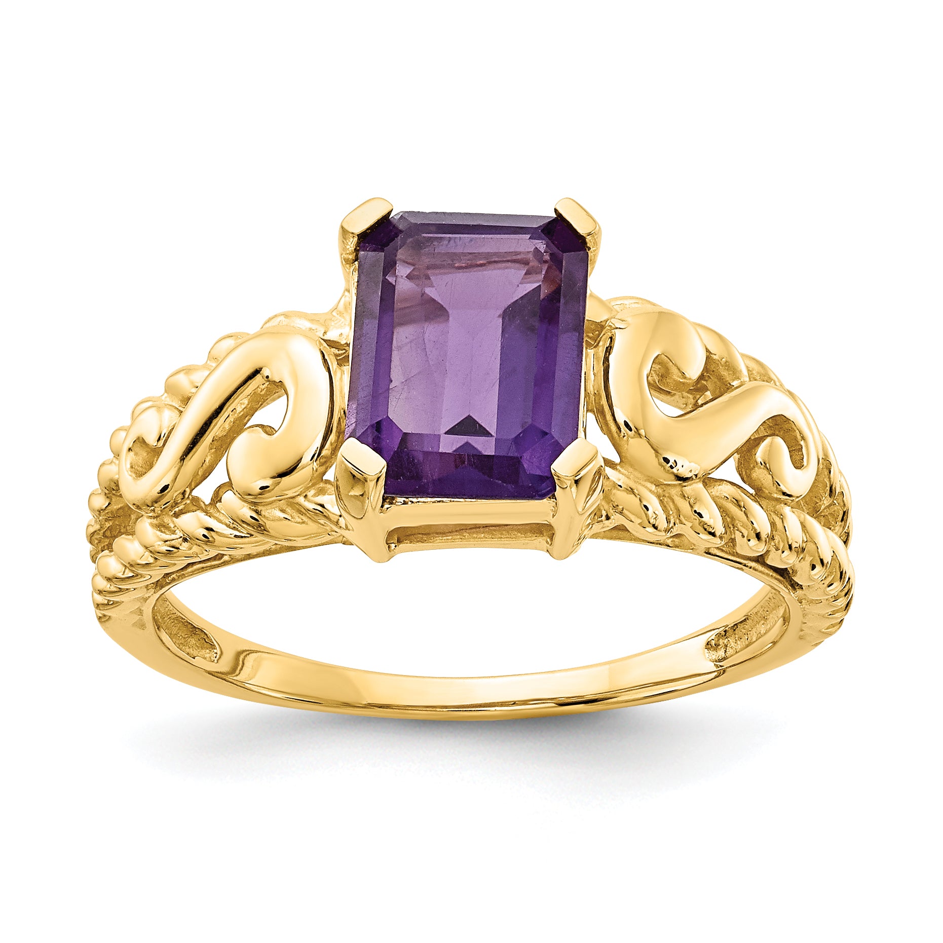 14k 8x6mm Emerald Cut Amethyst ring Main image