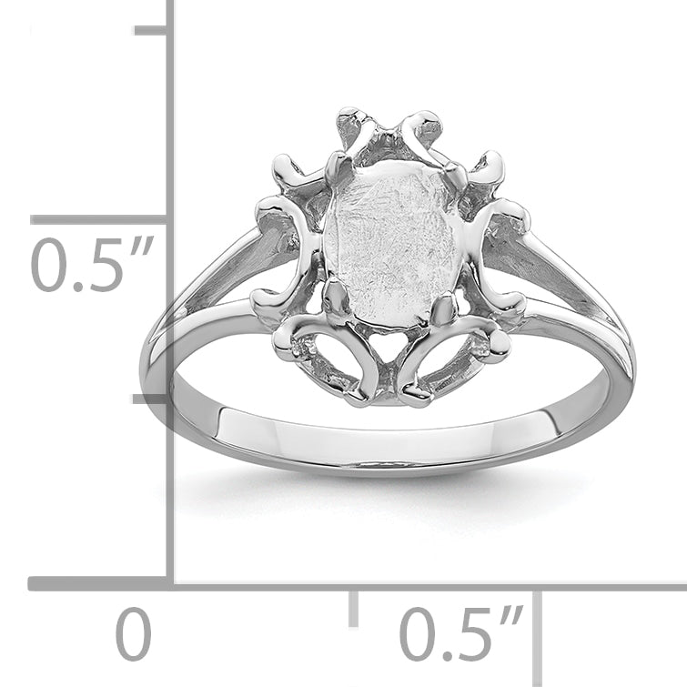 14k White Gold 7x5mm Oval Gemstone Ring Mounting (No Stone Included)