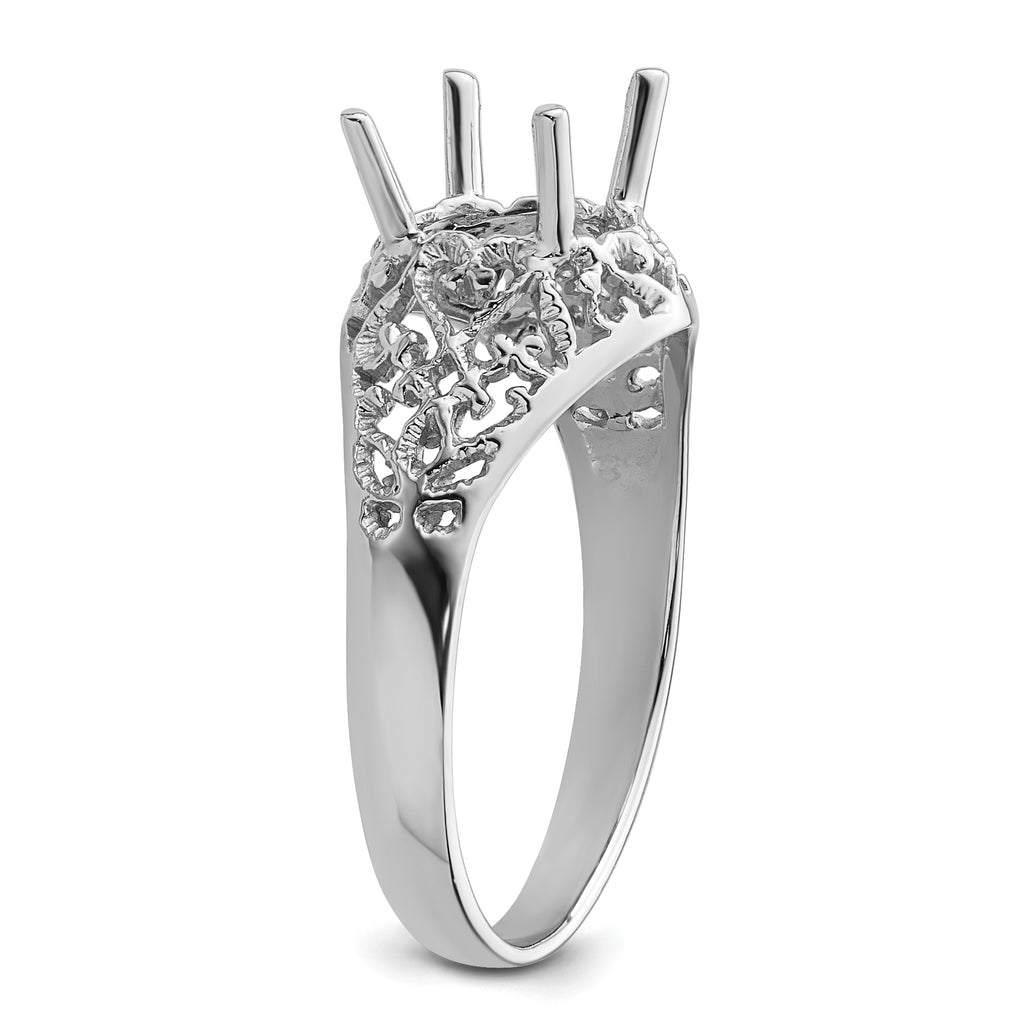 14k White Gold 8x6mm Oval Gemstone Ring Mounting (No Stone Included)