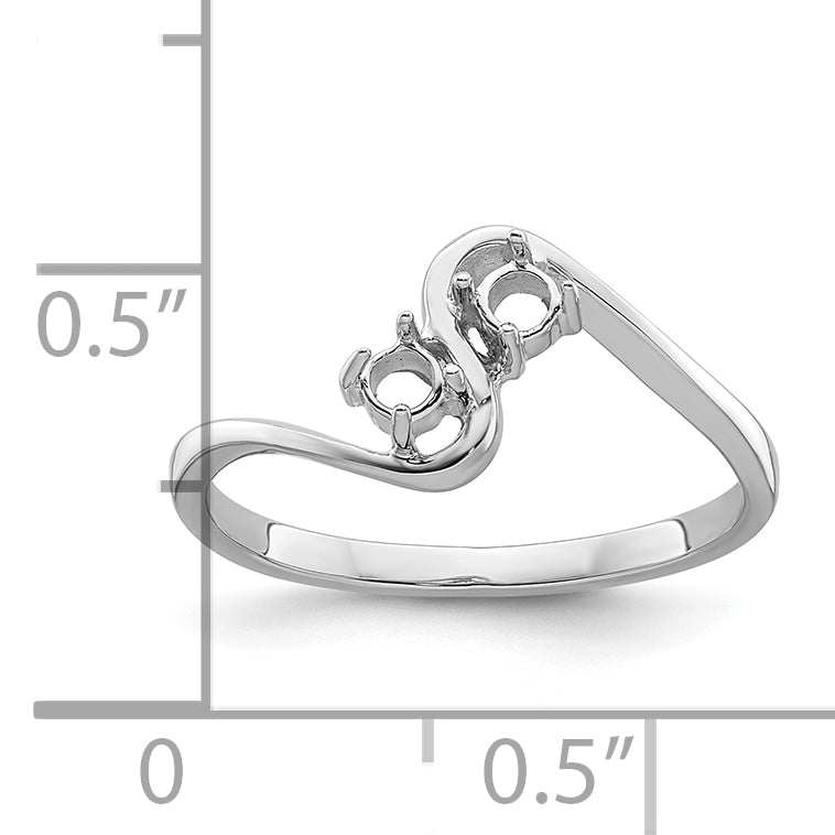 14k White Gold Two 3mm Round Gemstone Ring Mounting (No Stone Included)
