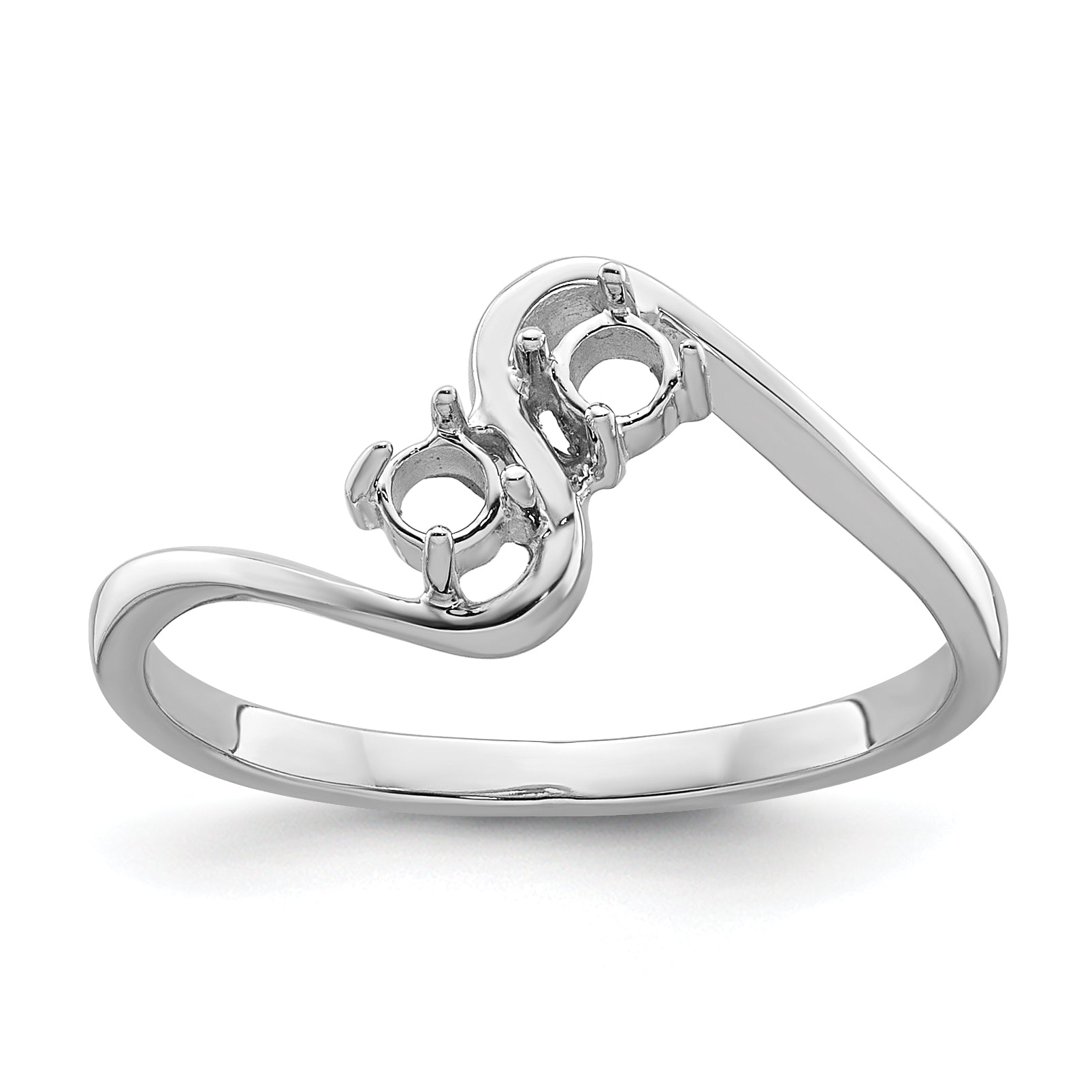 14k White Gold Two 3mm Round Gemstone Ring Mounting Main image