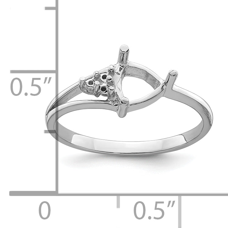 14k White Gold Diamond / 6mm Trillion Gemstone Ring Mounting (No Stone Included)
