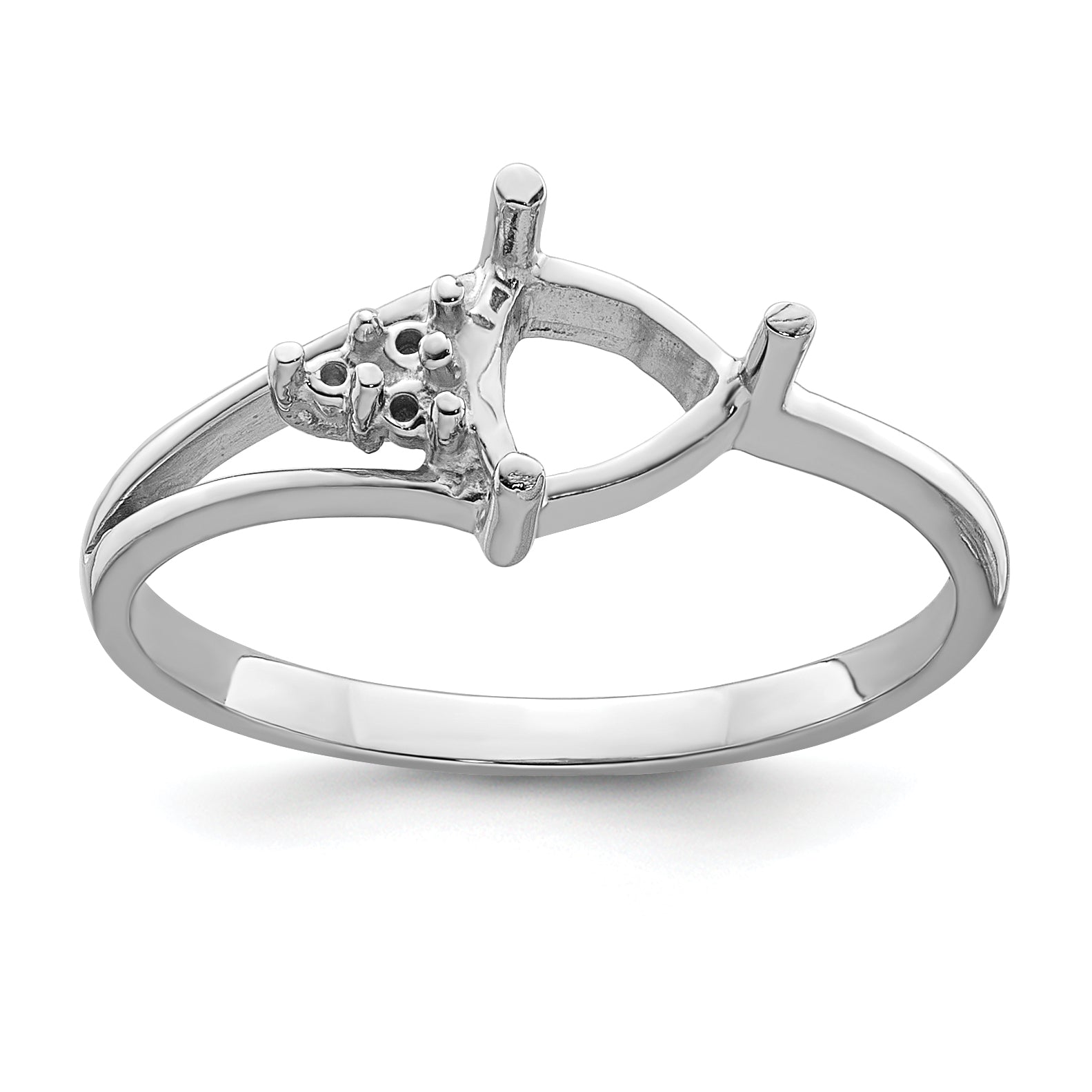 14k White Gold Diamond / 6mm Trillion Gemstone Ring Mounting Main image