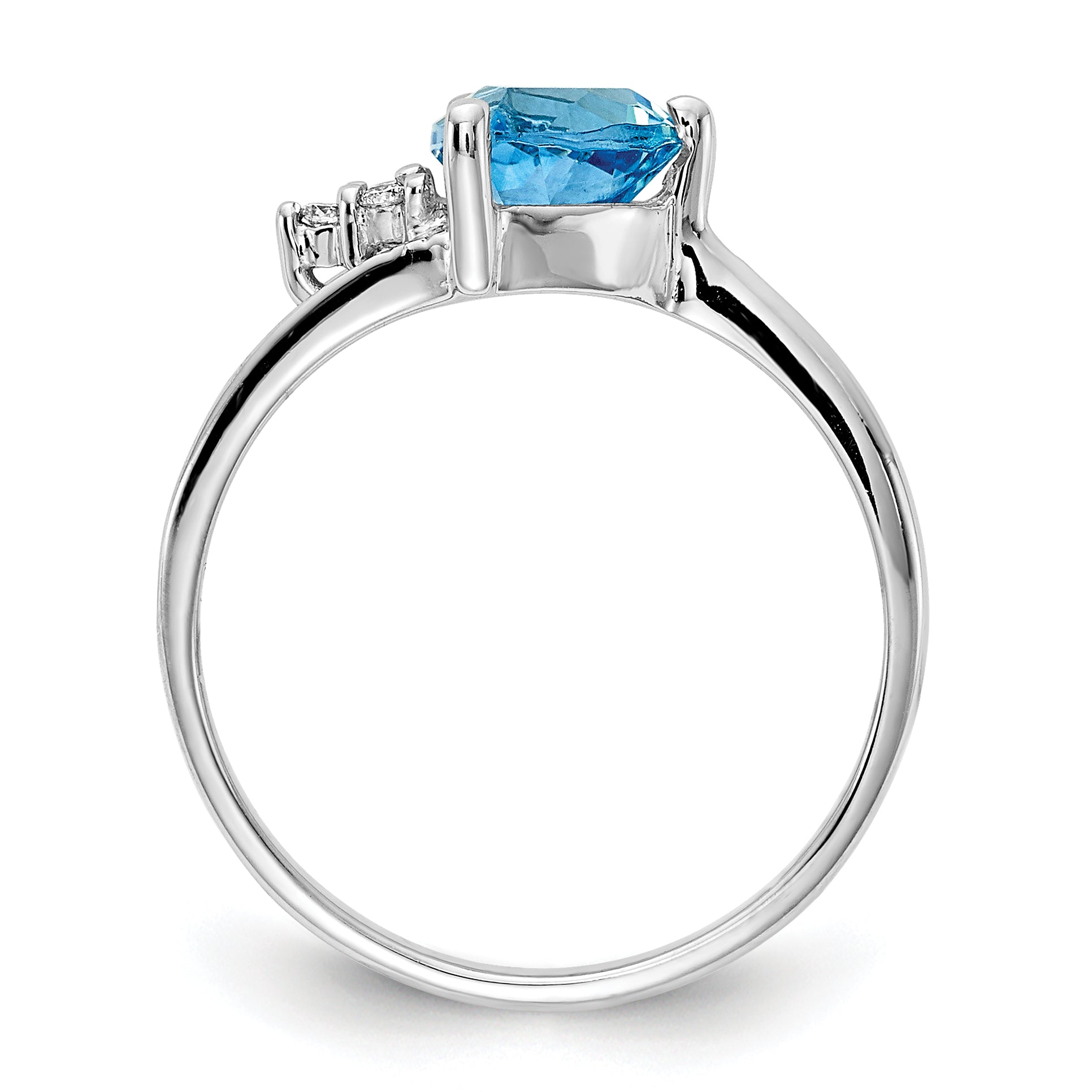 14k White Gold 6mm Blue Topaz AA Diamond ring Secondary image
