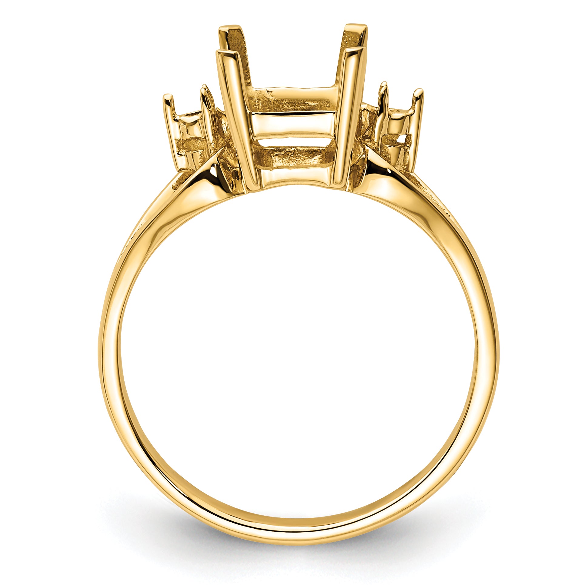 14k Diamond / 8x6mm Emerald-cut Gemstone Ring Mounting (No Stone Included)