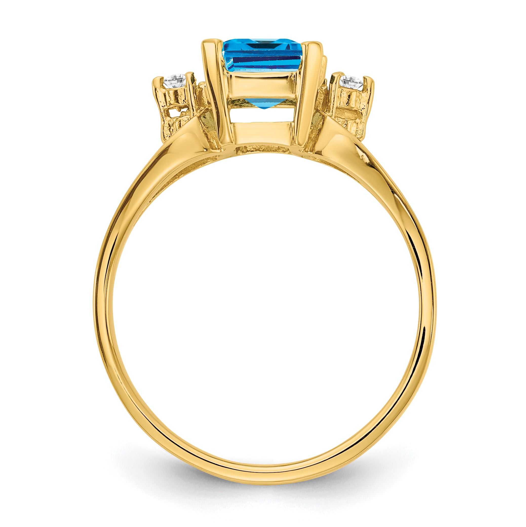 14k 8x6mm Emerald Cut Blue Topaz AA Diamond ring Secondary image