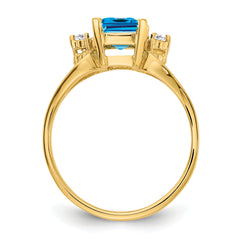 14k 8x6mm Emerald Cut Blue Topaz AA Diamond ring