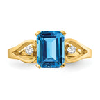 14k 8x6mm Emerald Cut Blue Topaz AA Diamond ring