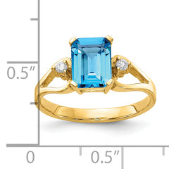 14k 8x6mm Emerald Cut Blue Topaz AA Diamond ring