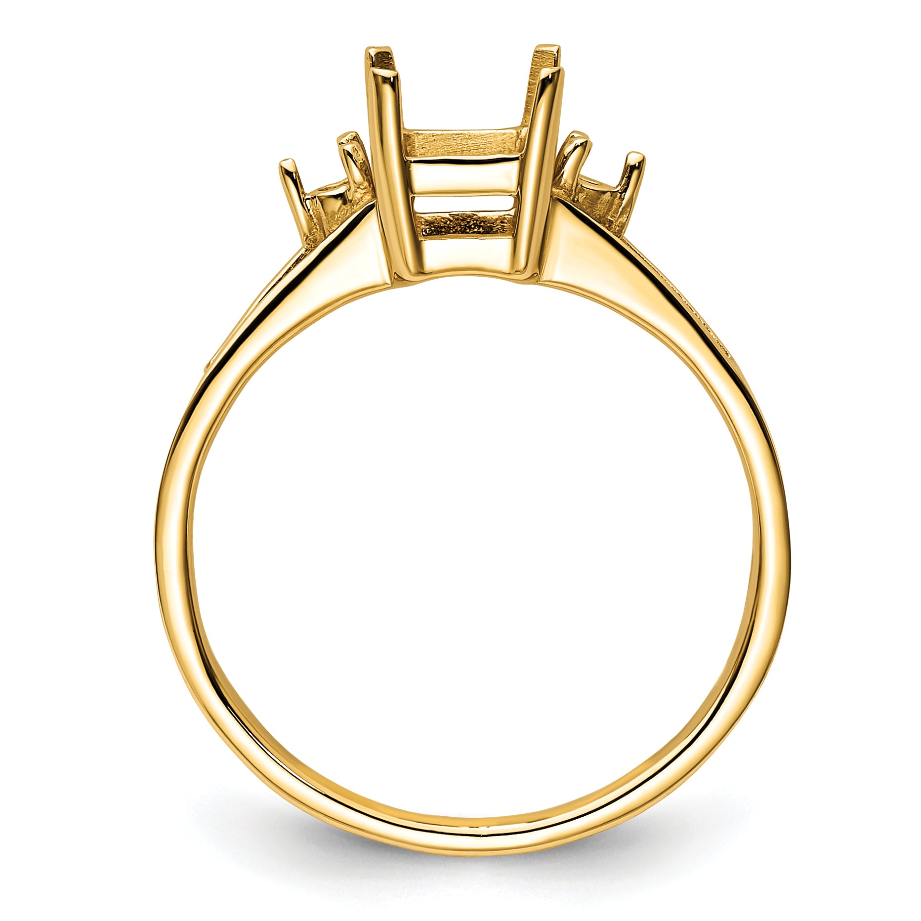 14k Diamond / 7x5mm Emerald-cut Gemstone Ring Mounting (No Stone Included)