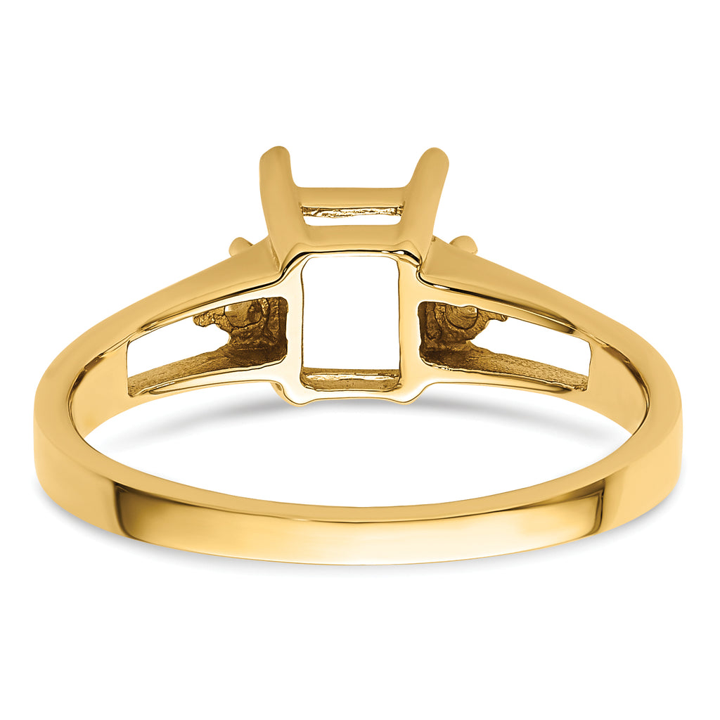 14k Diamond / 7x5mm Emerald-cut Gemstone Ring Mounting (No Stone Included)