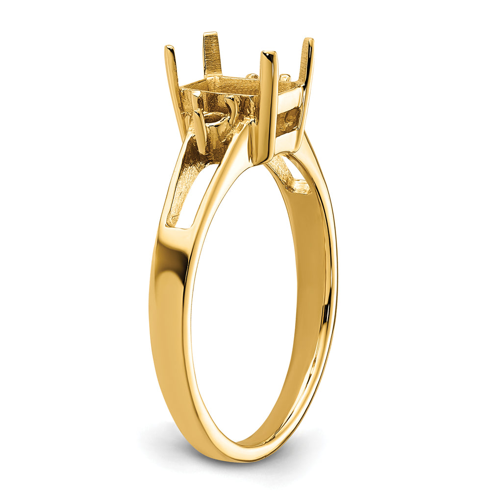 14k Diamond / 7x5mm Emerald-cut Gemstone Ring Mounting (No Stone Included)