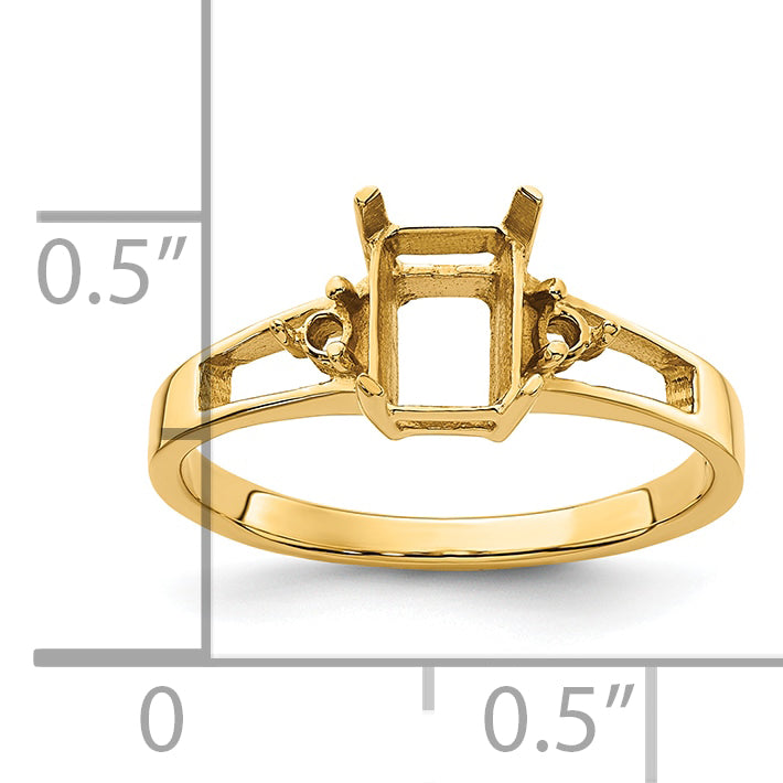 14k Diamond / 7x5mm Emerald-cut Gemstone Ring Mounting (No Stone Included)