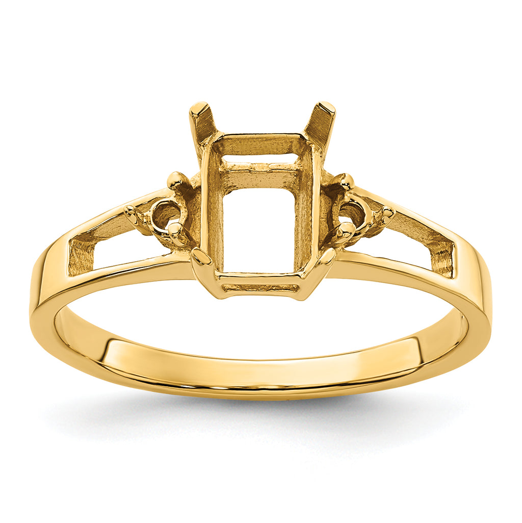 14k Diamond / 7x5mm Emerald-cut Gemstone Ring Mounting