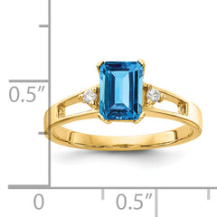 14k 7x5mm Emerald Cut Blue Topaz AA Diamond ring