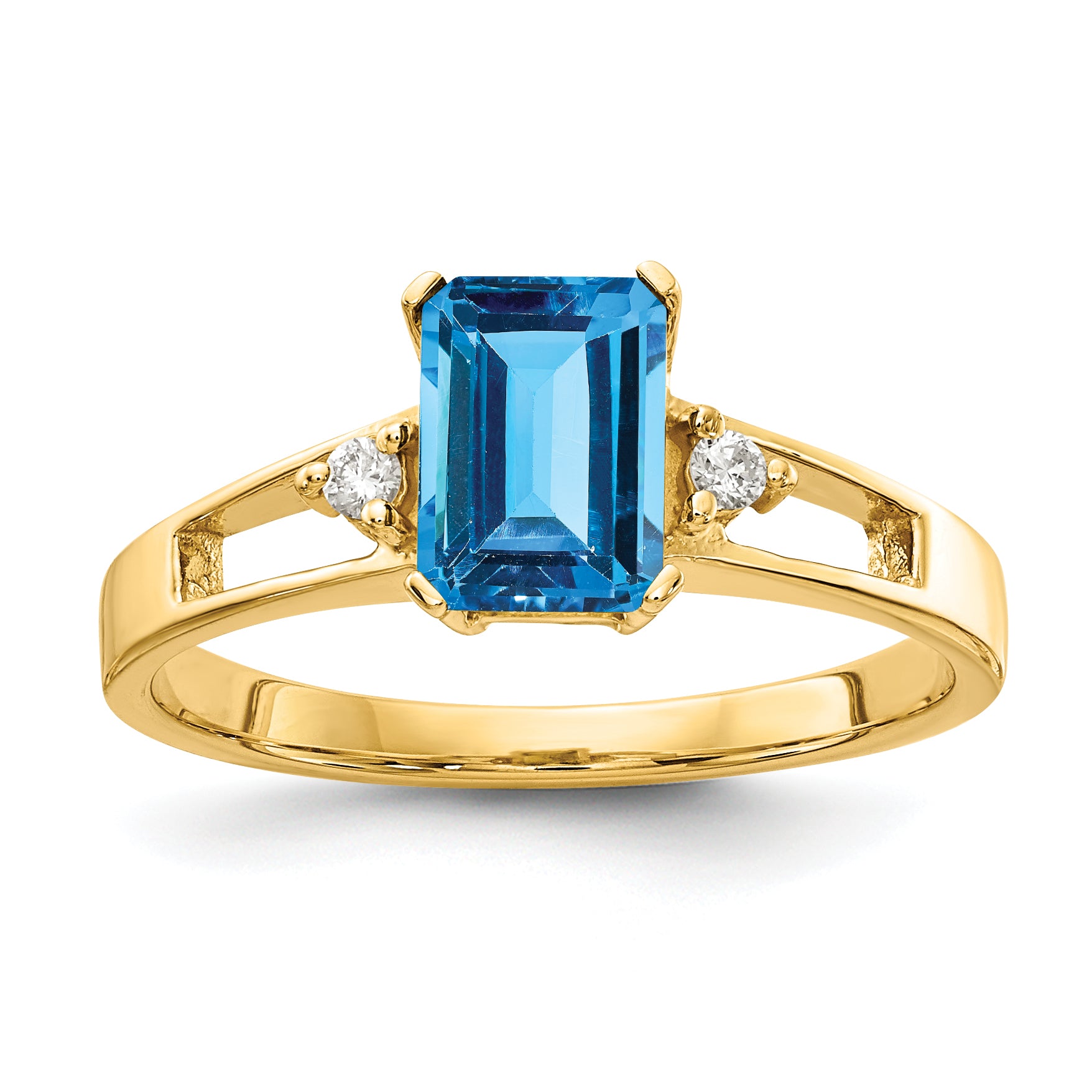 14k 7x5mm Emerald Cut Blue Topaz AA Diamond ring Main image